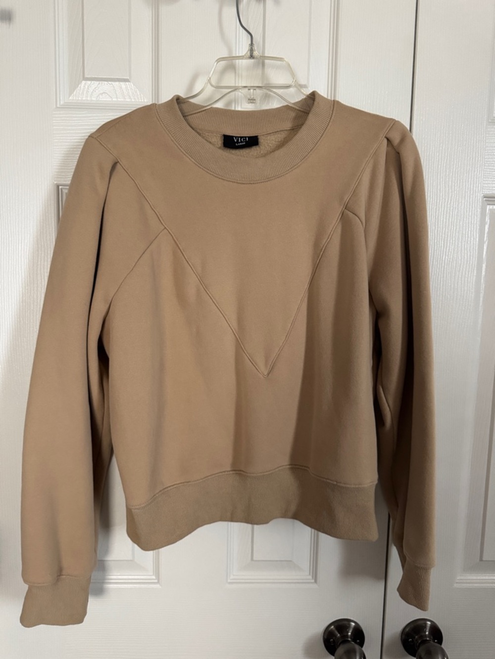 Vici Tan Pullover Sweatshirt with V-Seam Detail